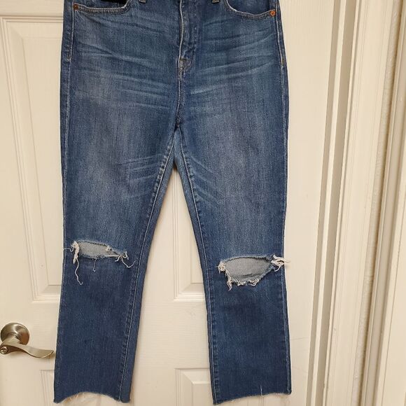Madewell 10” High Riser Demi Boot Distressed Raw Hem Jeans Size 30 - Picture 4 of 10